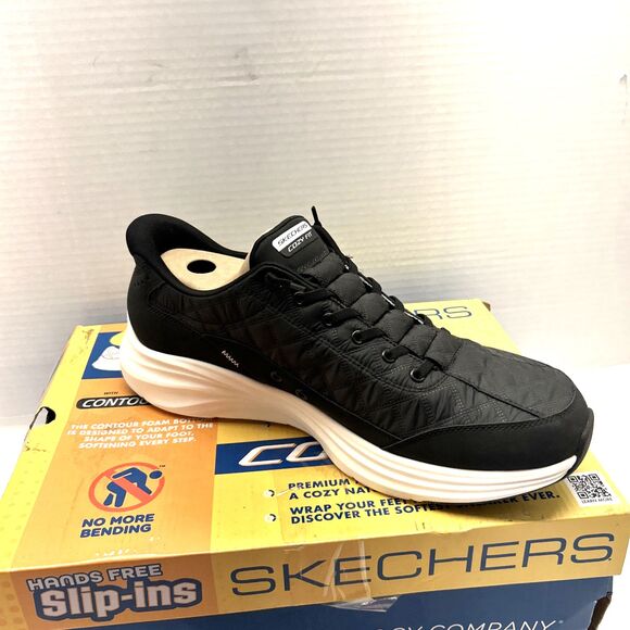 Skechers Slip-Ins Black White Sole Cozy Fit Hands Free Men Sz 14 New in Box - Picture 1 of 11